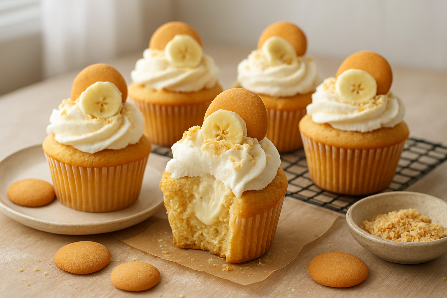 Classic Banana Pudding Cupcakes with Vanilla Bean Filling Recipe