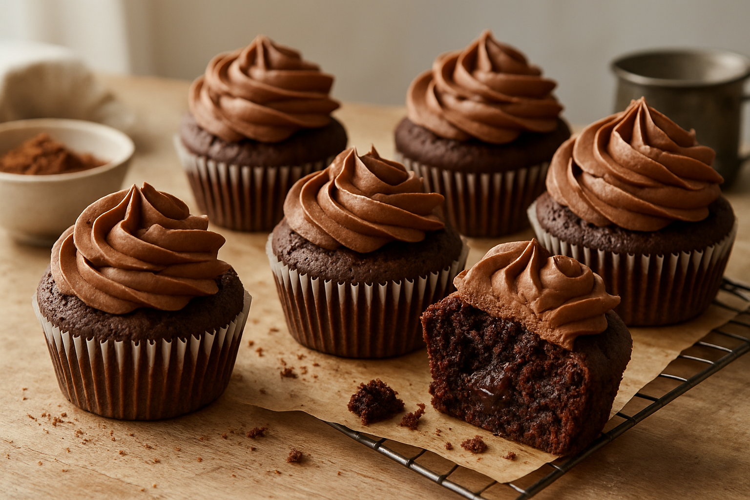 Fudgy Brownie Cupcakes with Classic Chocolate Buttercream Recipe