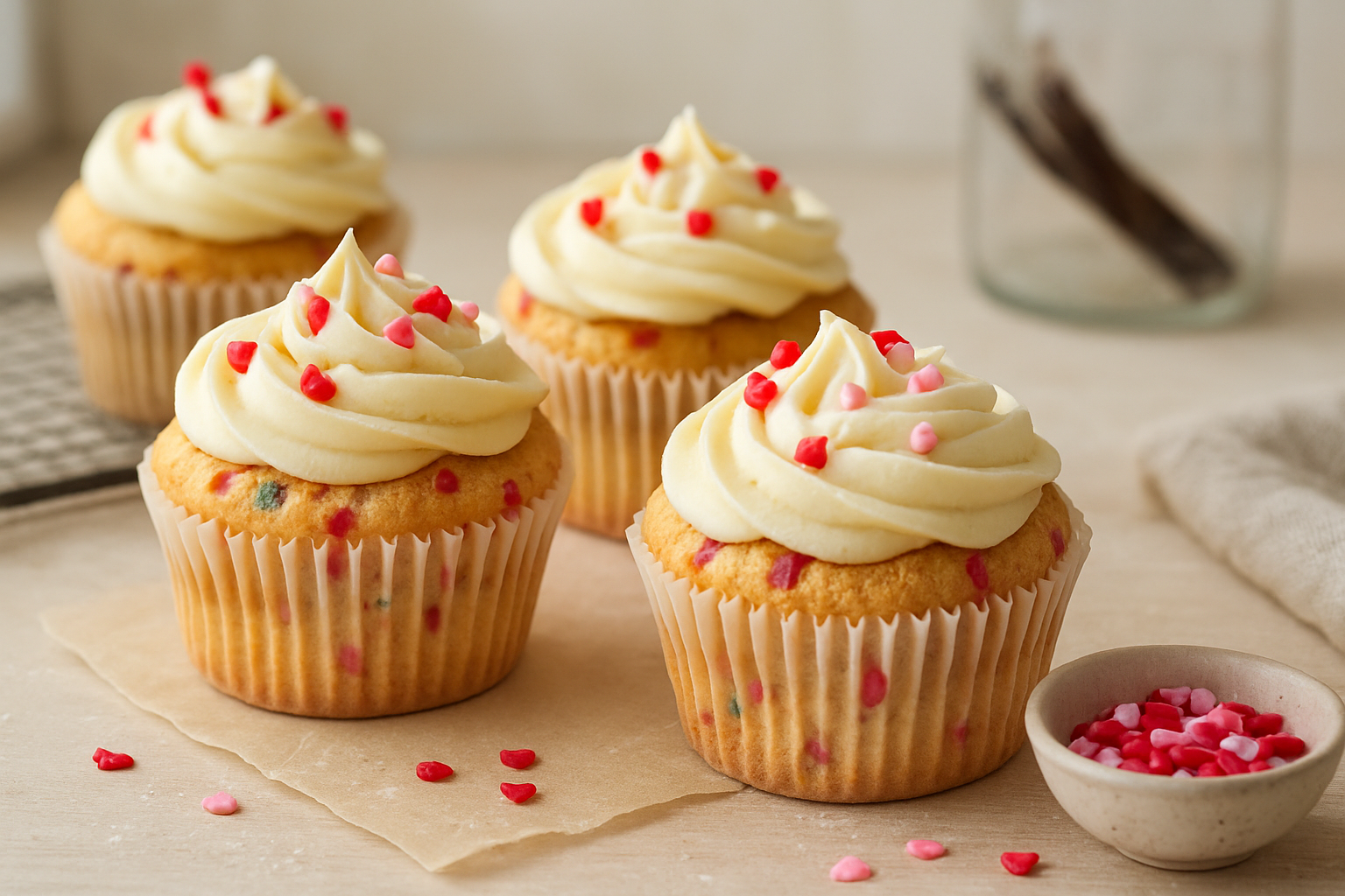 Festive Valentine's Day Funfetti Cupcakes with Creamy Vanilla Buttercream