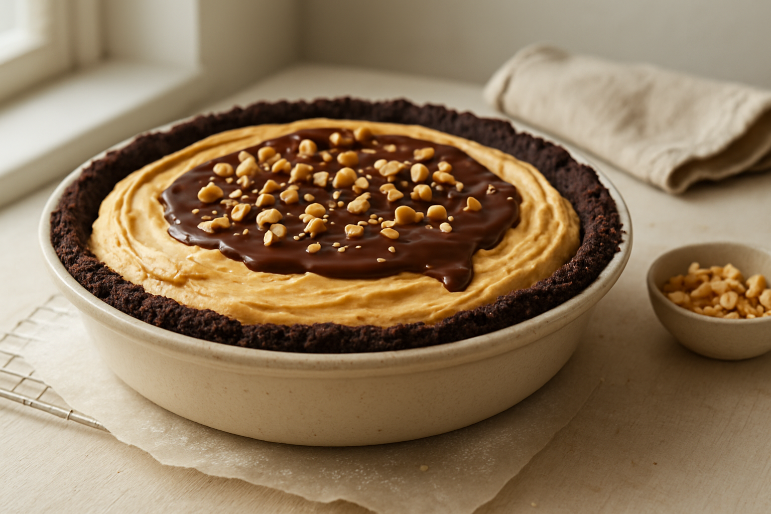 Easy Creamy Peanut Butter Pie Recipe with Chocolate Crust