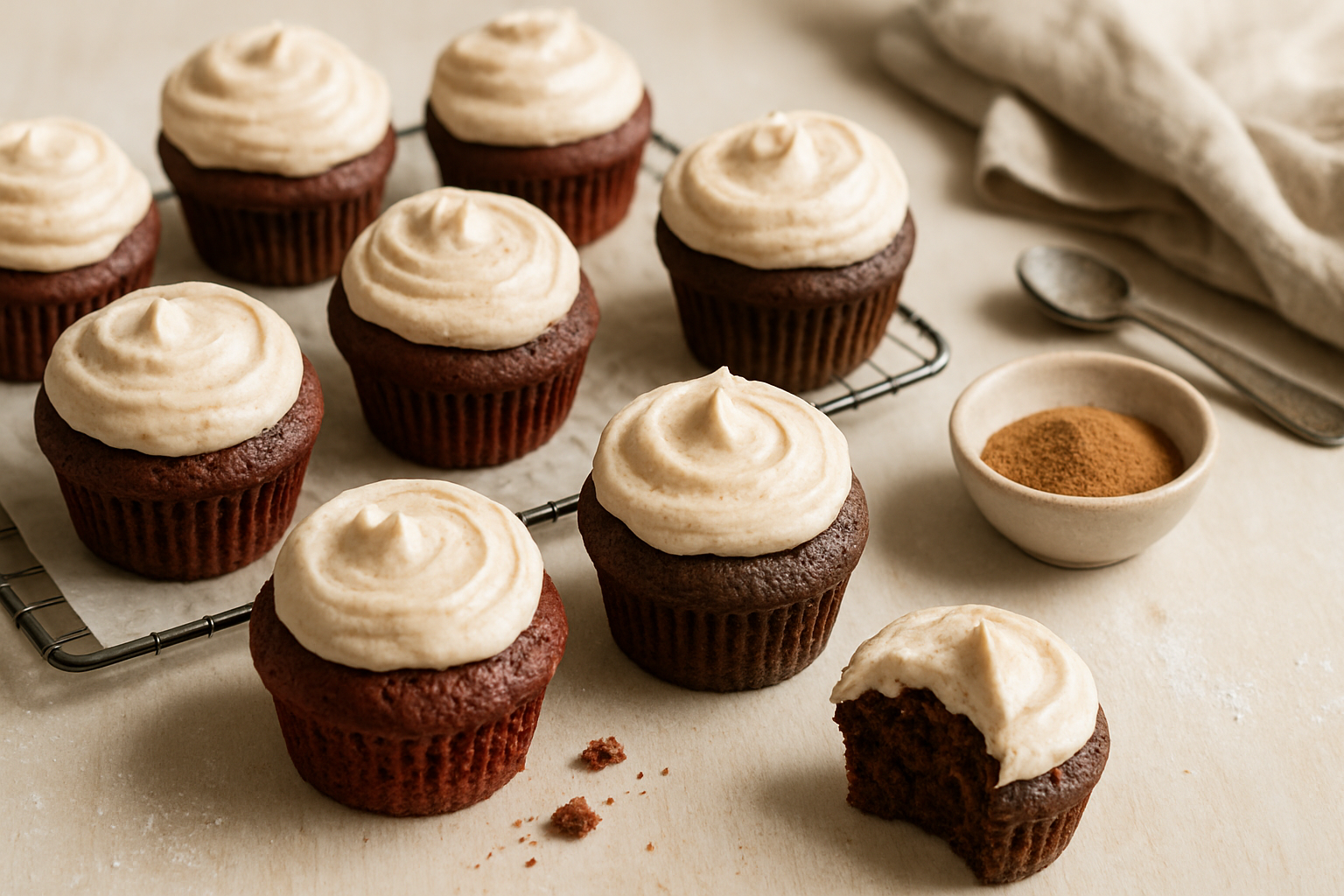 Mini Red Velvet and Chocolate Cupcakes with Cinnamon Cream Cheese Frosting