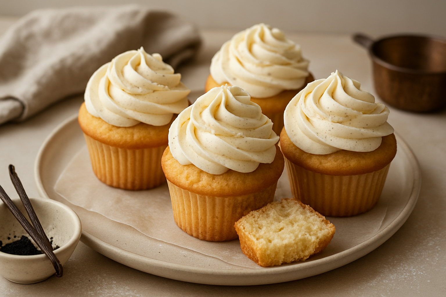 Classic Vanilla Bean Cupcakes Recipe with Silky Buttercream Frosting