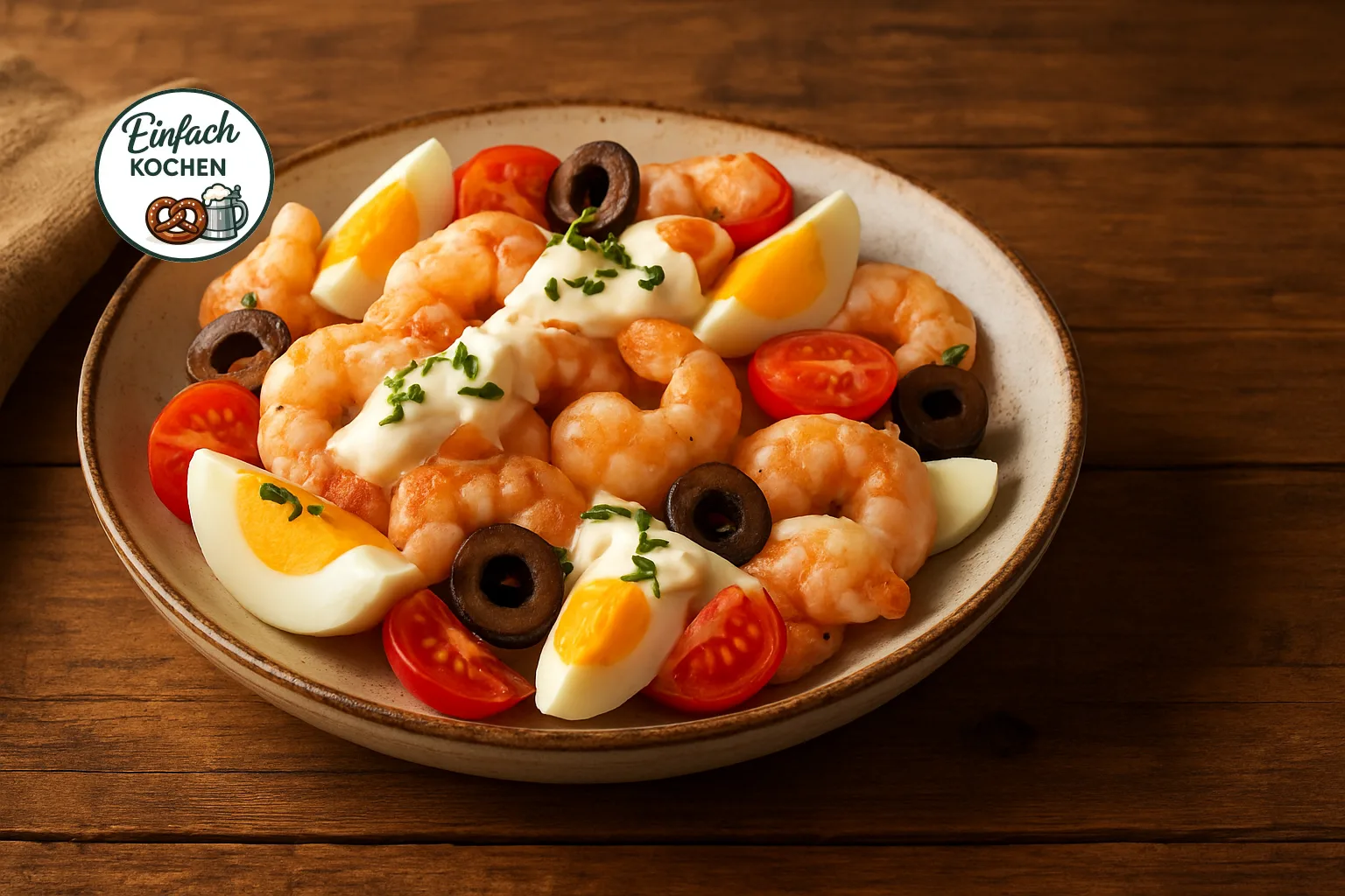 Aioli-Eier-Salat mit Garnelen und mediterranen Aromen