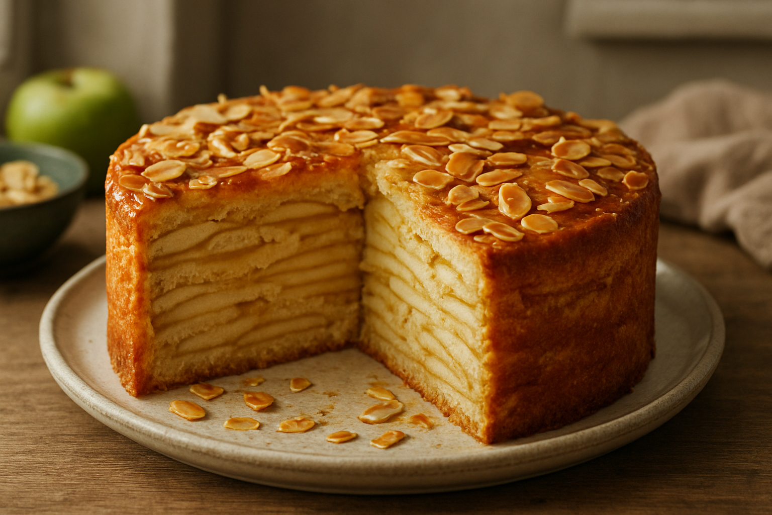 Apfel Schichtkuchen mit Calvados und Mandeln – Herbstlicher Genuss