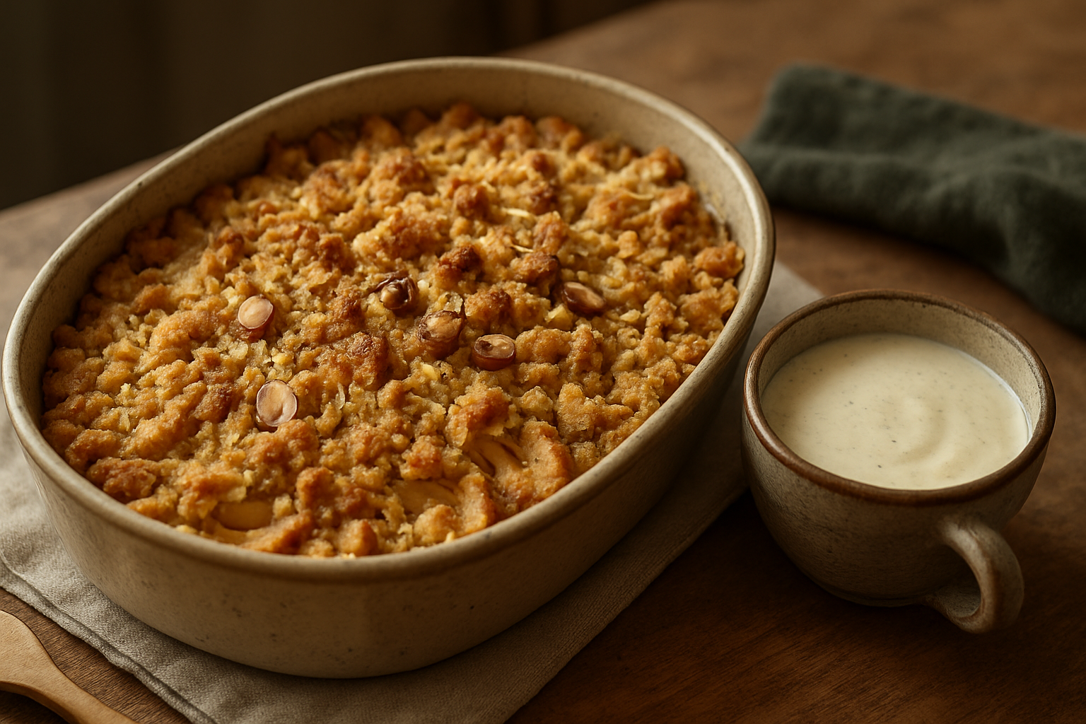 Apfelstreusel-Gratin mit Vanillesauce – Herbstliches Dessertklassiker