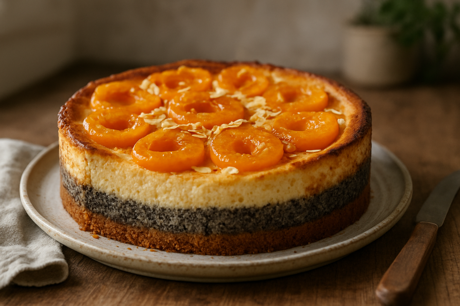 Aprikosen-Käsekuchen mit Mohn: cremiger Sommerkuchen