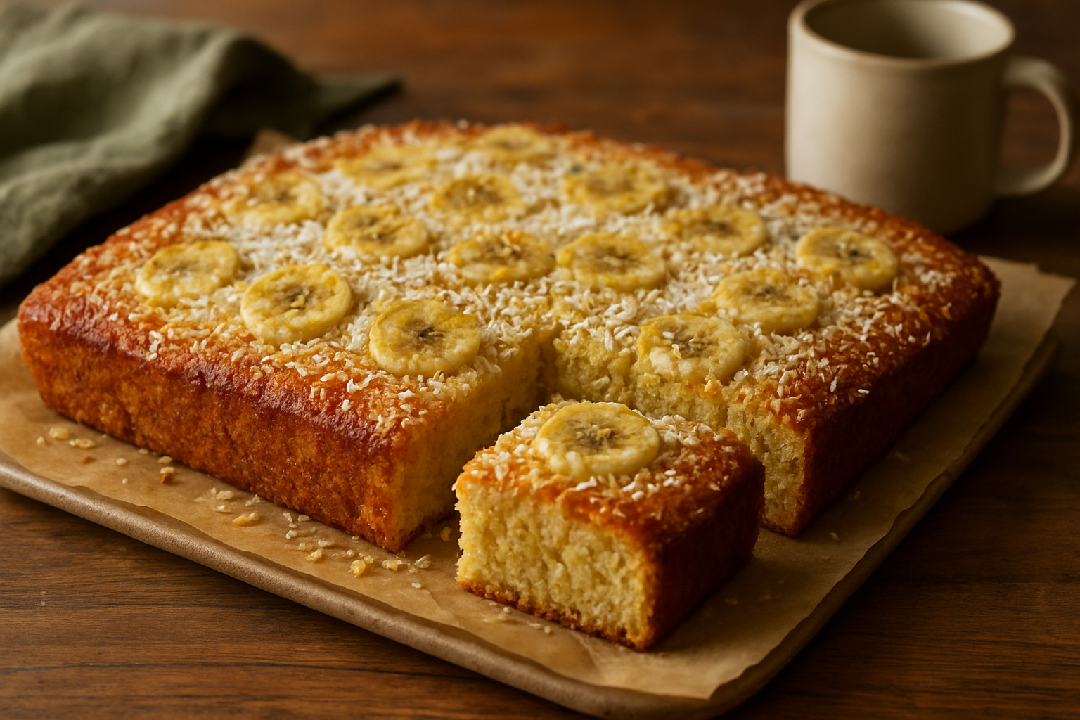 Saftiger Bananenkuchen vom Blech: Einfaches Rezept mit Kokosraspeln