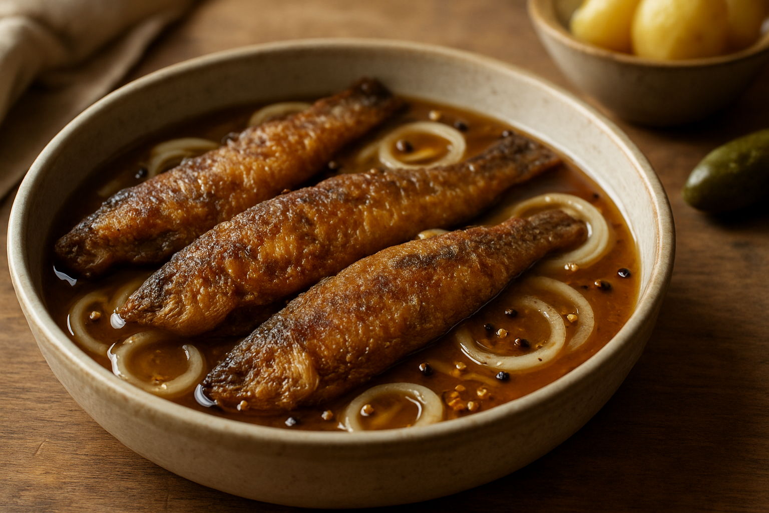 Authentic Pan-Fried Herring in Spiced Pickling Brine for Everyday German Dining