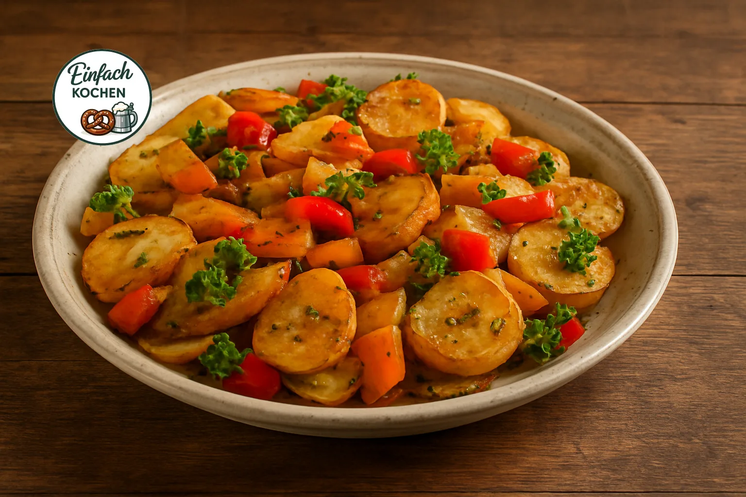 Bratkartoffelsalat mit Paprika und Kräutern