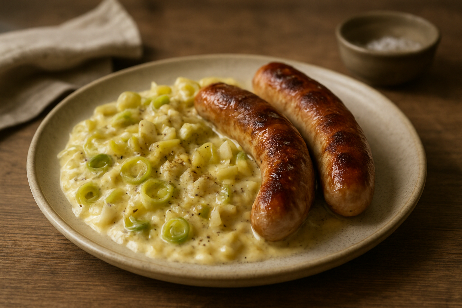 Bratwurst mit cremigem Lauchgemüse – Herbstliches Hauptgericht aus der deutschen Küche