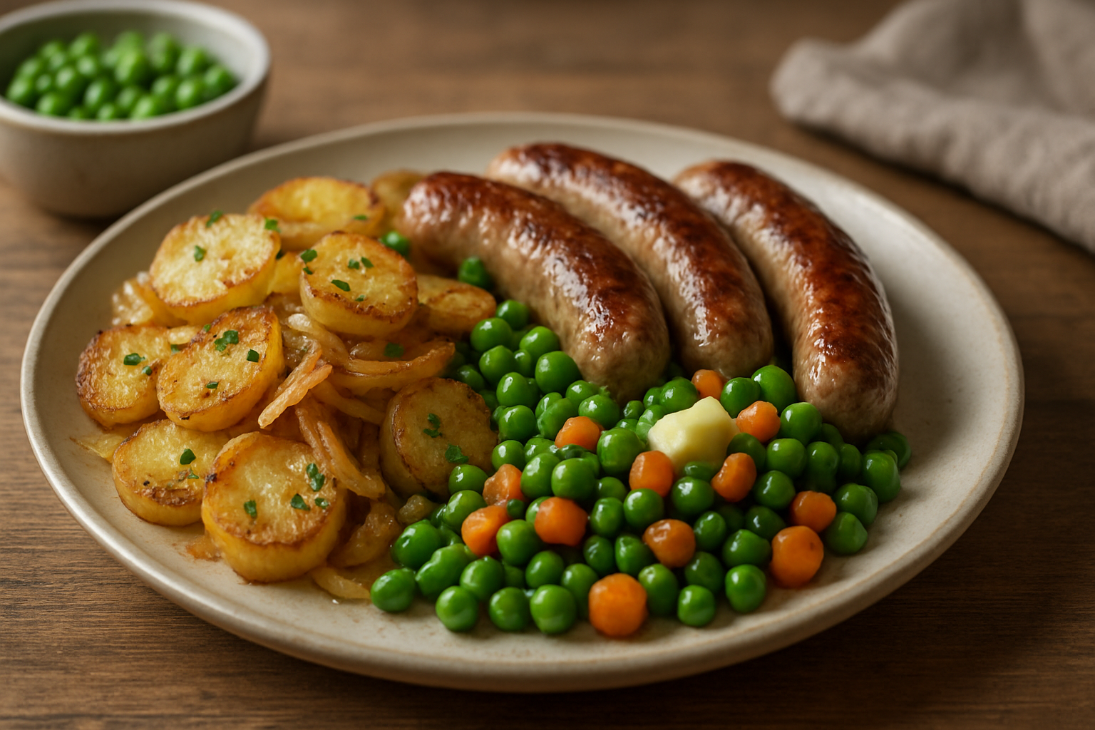 Bratwurst mit Erbsen und Möhren – klassisches Wohlfühlessen für den Alltag