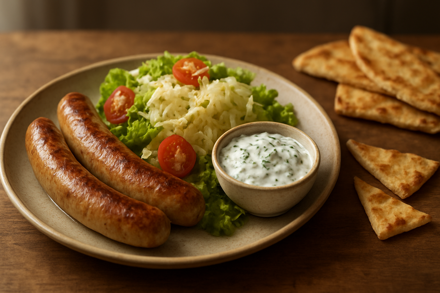 Bratwurst mit Krautsalat – Schnelles Alltagsgericht mit hausgemachtem Tzatziki