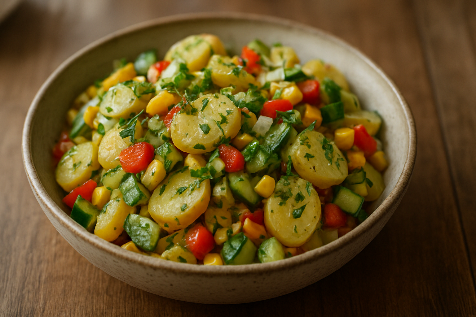 Bunter Kartoffelsalat mit frischem Gemüse – Perfekt für den Sommer