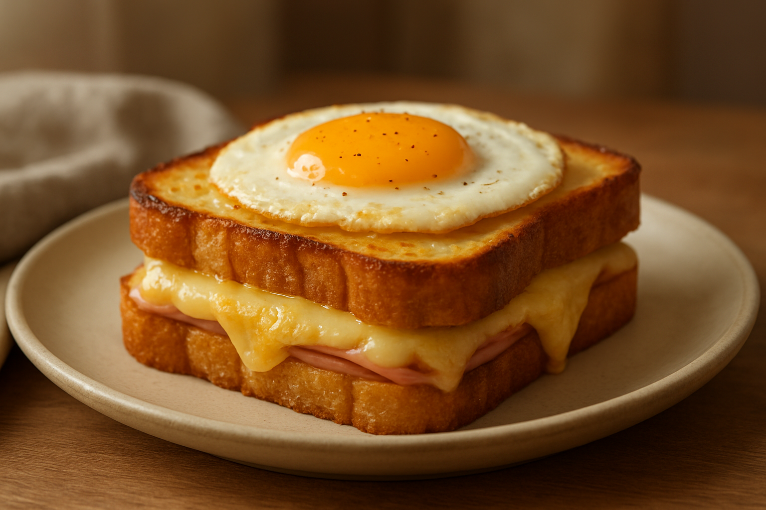 Croque Madame Rezept: französischer Toast mit Schinken, Käse und Spiegelei