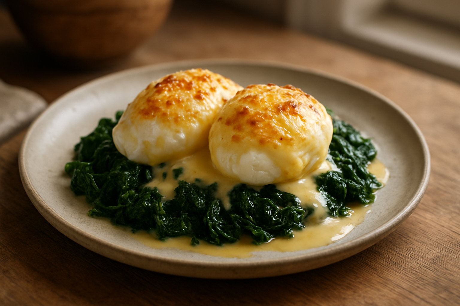 Eier Florentiner Art Rezept: pochierte Eier auf Spinat mit Hollandaise