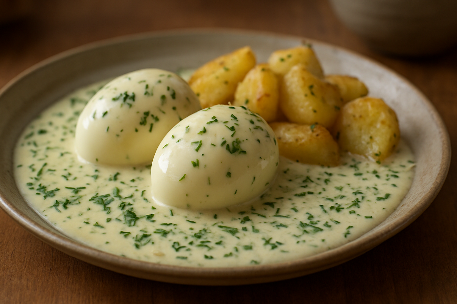 Eier in cremiger Kräutersoße – klassisches Alltagsgericht mit frischen Kräutern