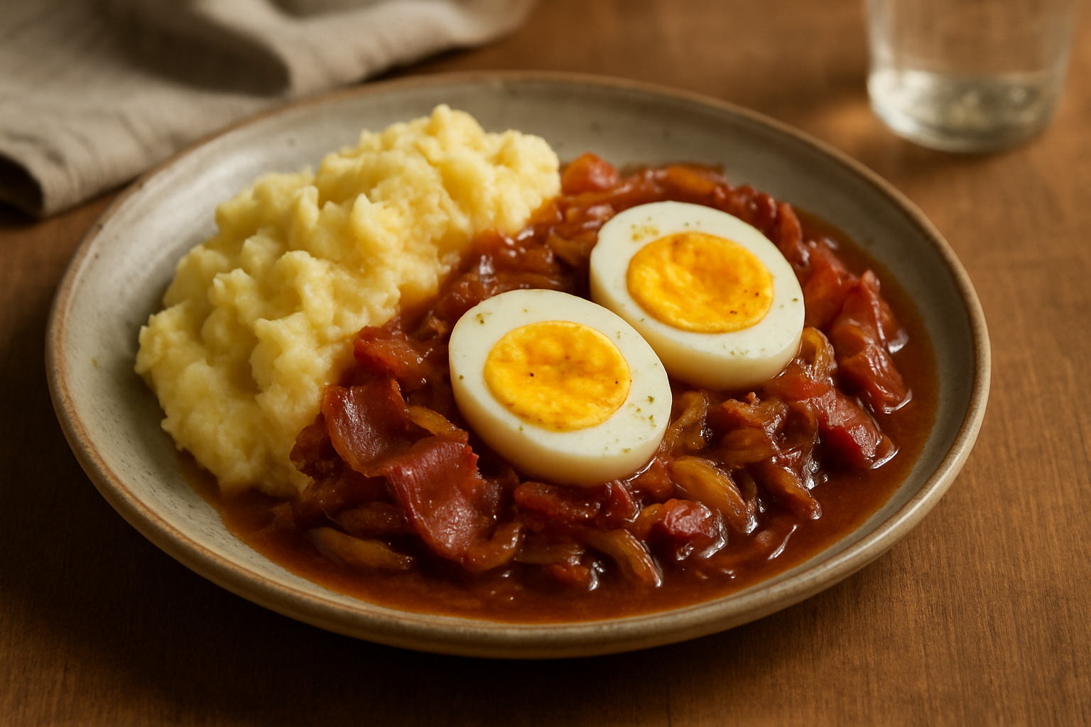 Eier in Specksoße mit cremigem Kartoffelstampf – Klassiker der deutschen Hausmannskost