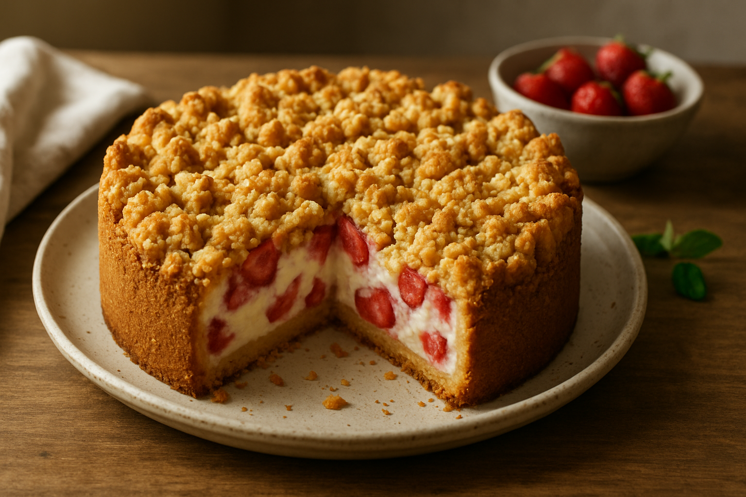 Erdbeer-Quark-Kuchen mit Streuseln – Perfekt für den Sommergenuss
