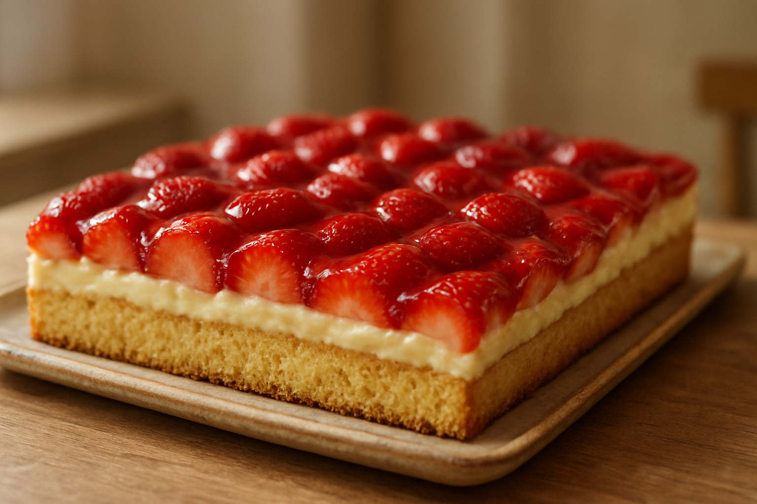 Erdbeer-Zitronen-Kuchen vom Blech mit Puddingcreme