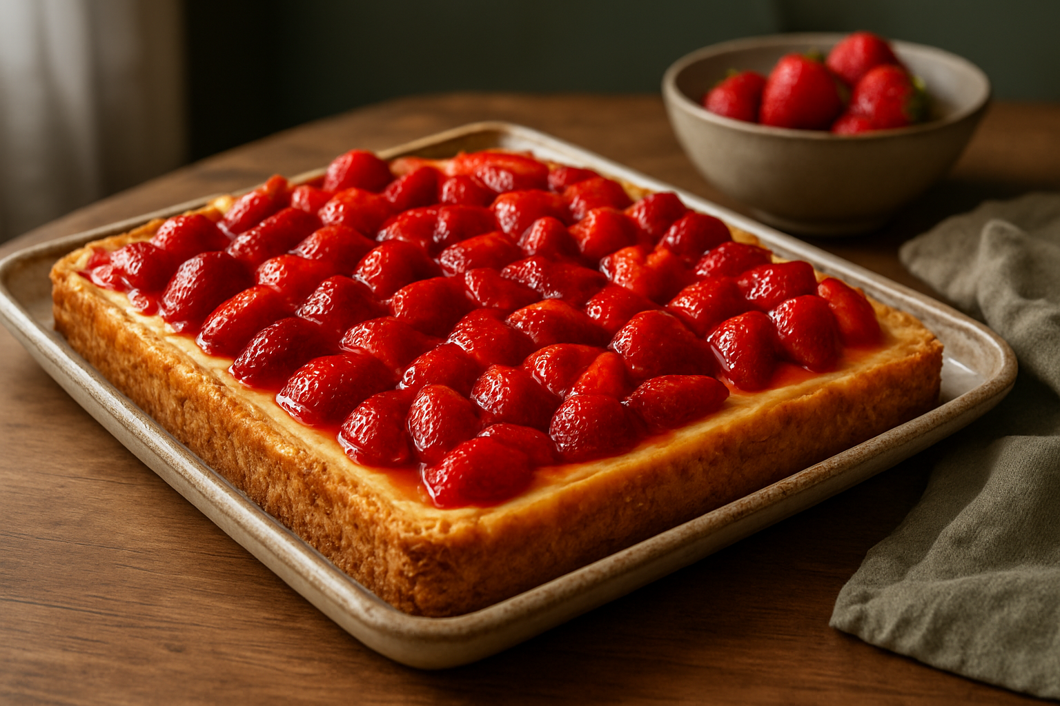 Erdbeerkäsekuchen vom Blech: cremig, fruchtig und schnittfest