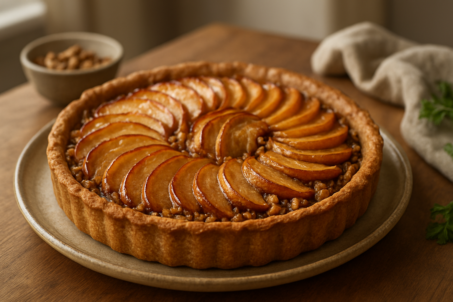 Französischer Apfelkuchen mit Mürbeteig und Walnüssen – Herbstklassiker genießen