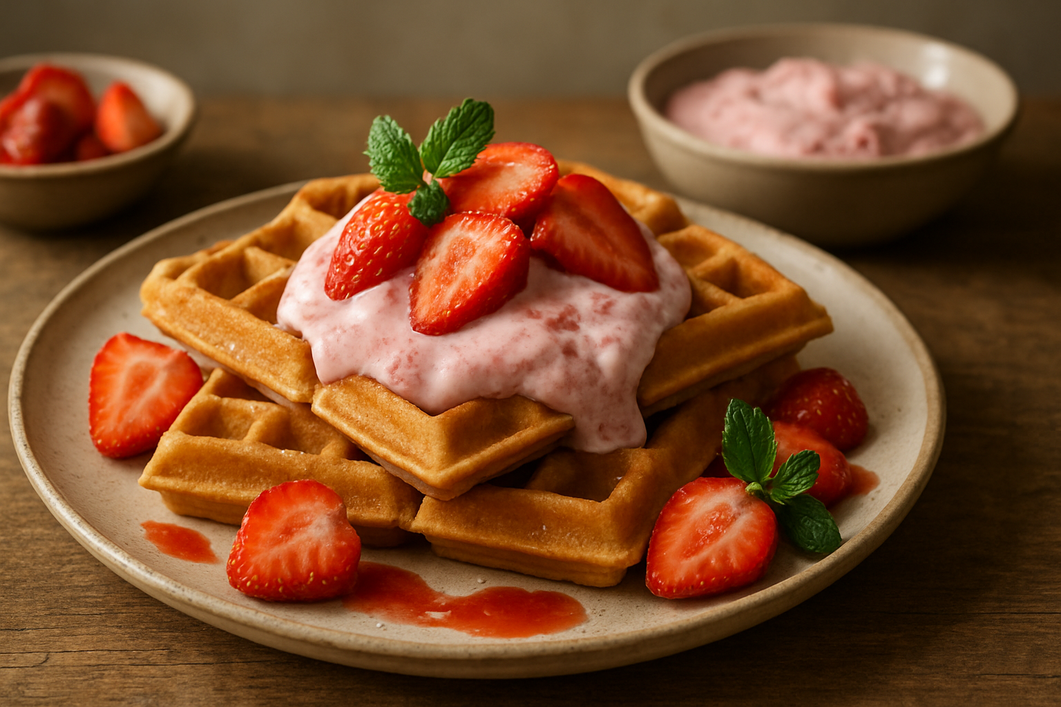 Frische Erdbeerwaffeln mit Quarkcreme – Sommerliches Dessertklassiker