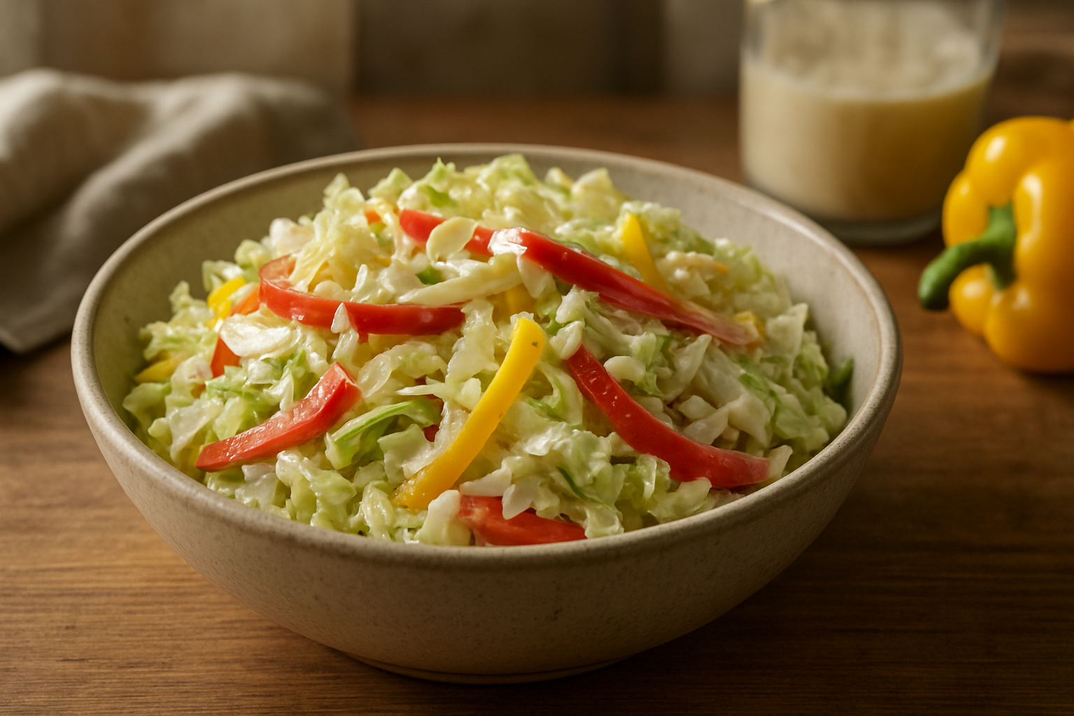 Frischer China-Kohl-Paprika-Salat mit Meerrettich-Dressing – Perfekt für den Alltag