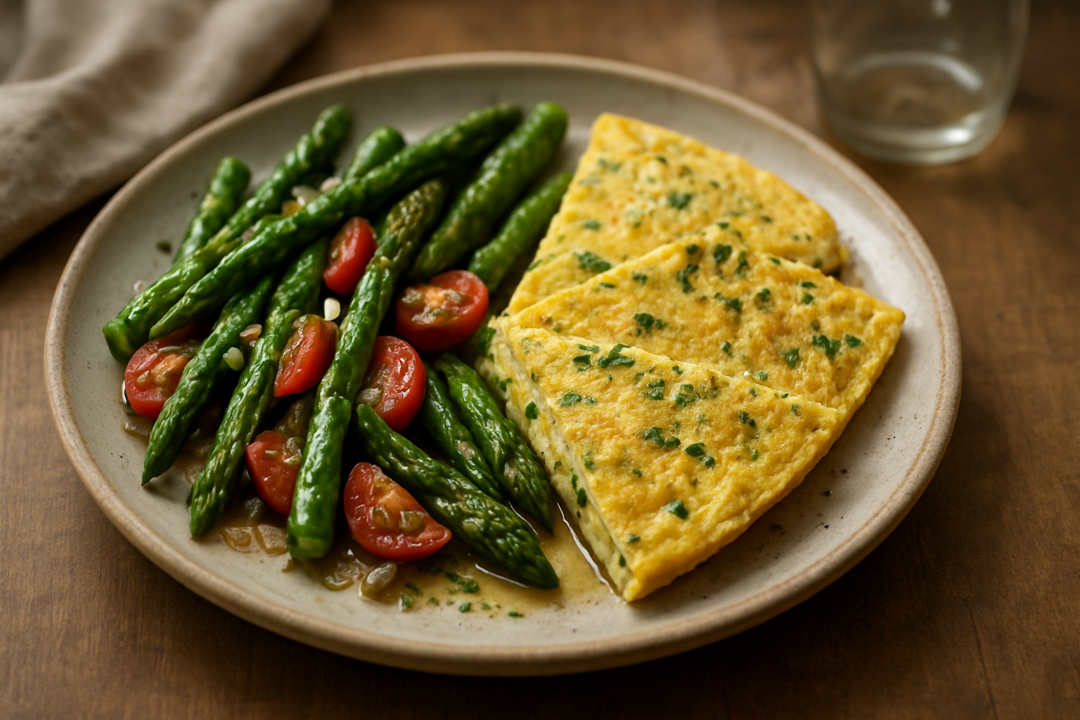 Green Asparagus Omelette with Tomatoes and Fresh Herbs