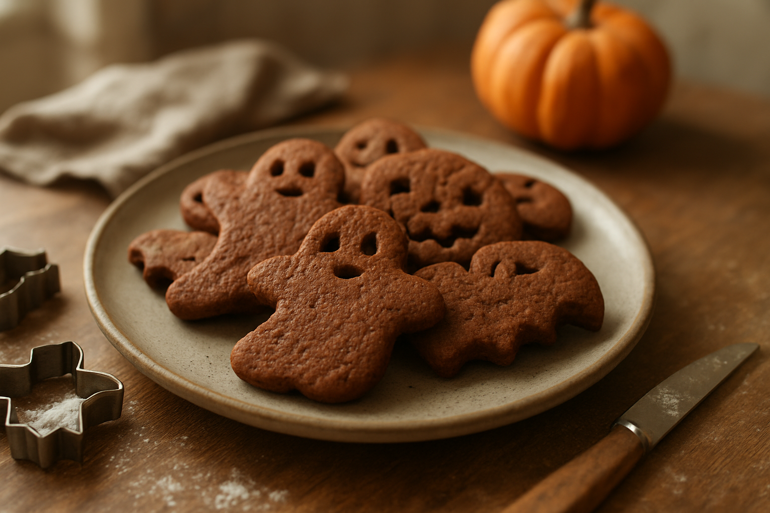 Halloween-Kekse aus Kakao-Mürbeteig mit Mandeln