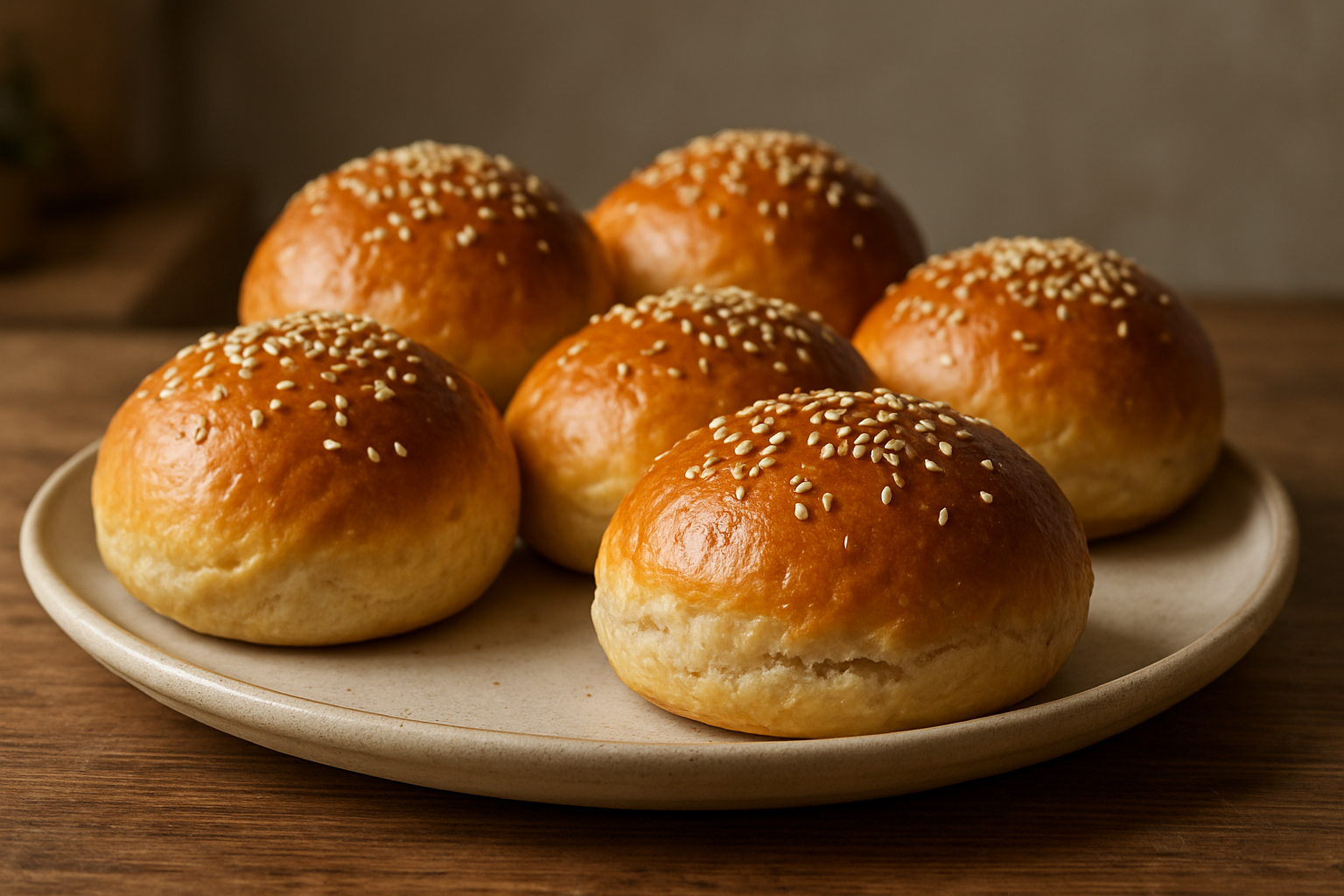 Hamburger-Brötchen selber machen mit Sesam