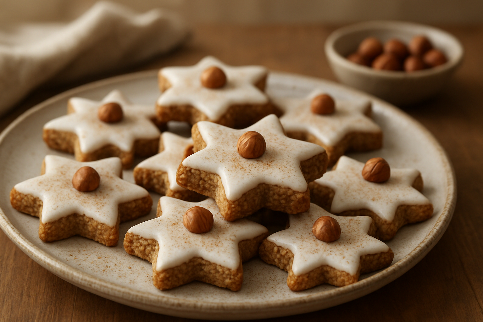 Haselnuss-Zimtsterne mit Zuckerguss