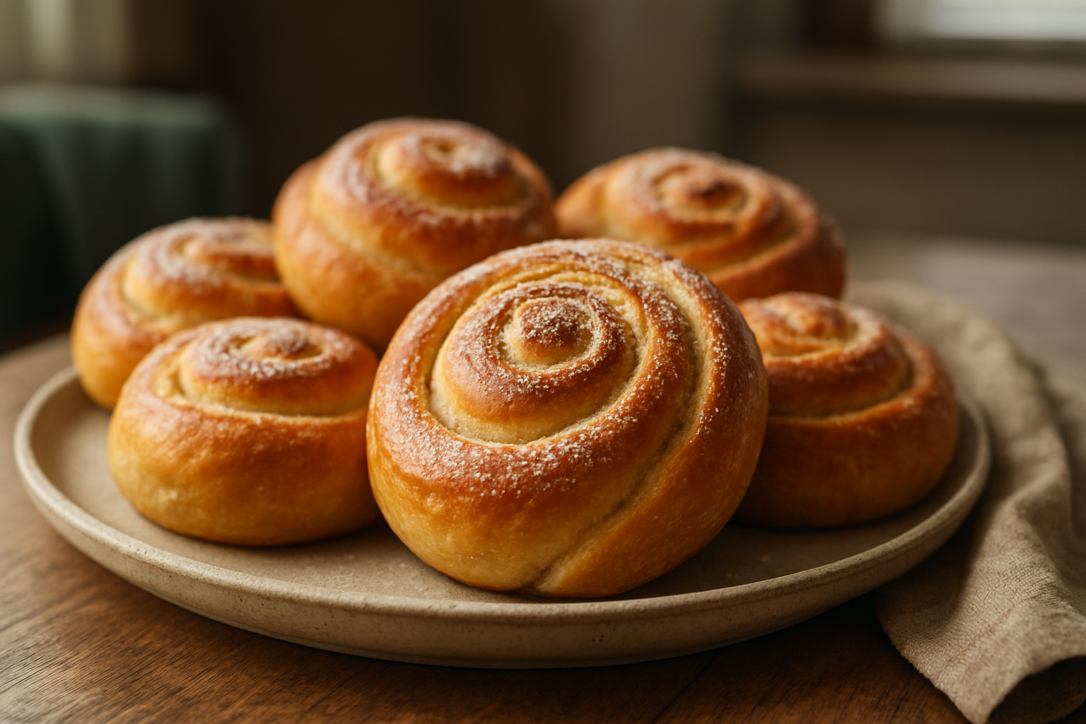 Hefeschnecken mit Puderzucker