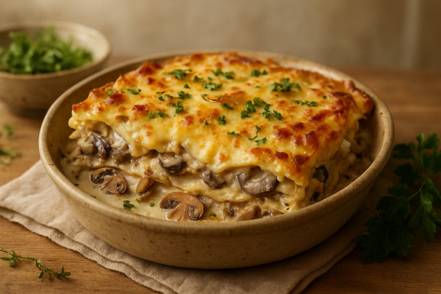 Herzhafte Champignonlasagne mit Bechamelsauce – Perfekt für den Herbstgenuss