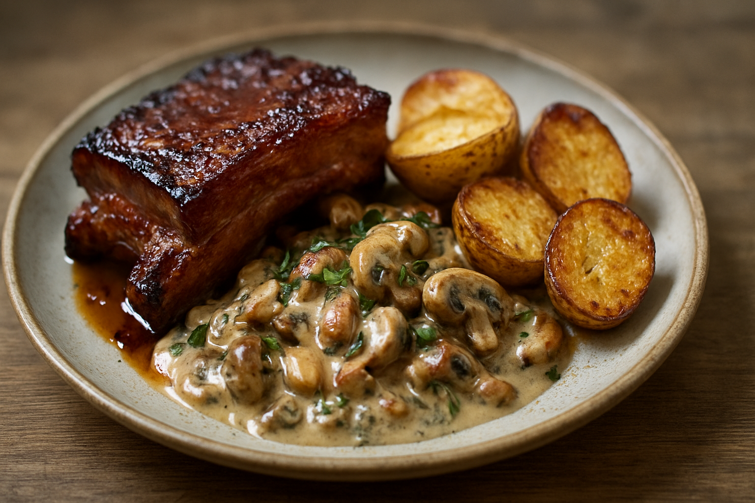 Hea Mit Rippe Herzhafte dicke Rippe mit Champignons und Kartoffeln – Klassiker für ...
