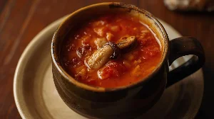 Herzhafte Hühnersuppe mit Champignons und Speck