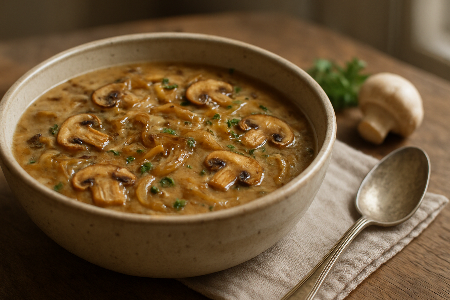 Herzhafte Zwiebelsuppe mit Champignons – Perfekt für den Herbstgenuss