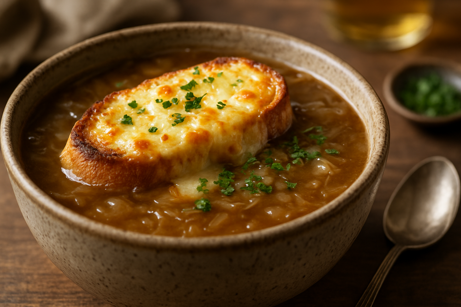 Herzhafte Zwiebelsuppe mit Raclettekäse – Perfekt für kalte Wintertage