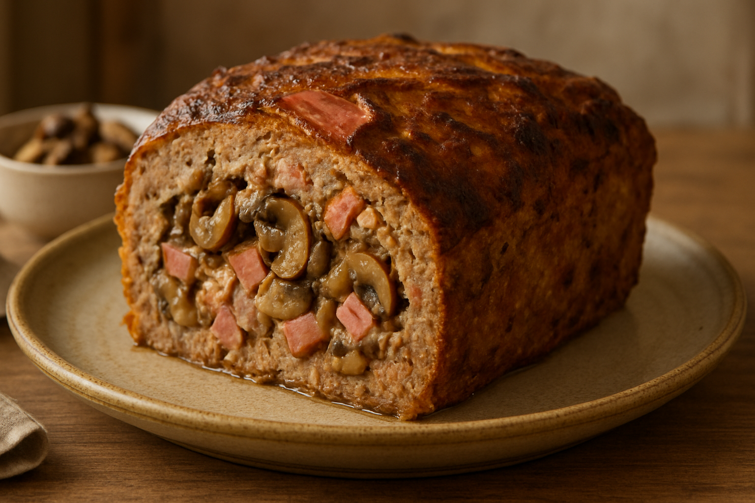 Hearty Hunter's Meatloaf Recipe with Mushrooms and Ham for Cozy Evenings