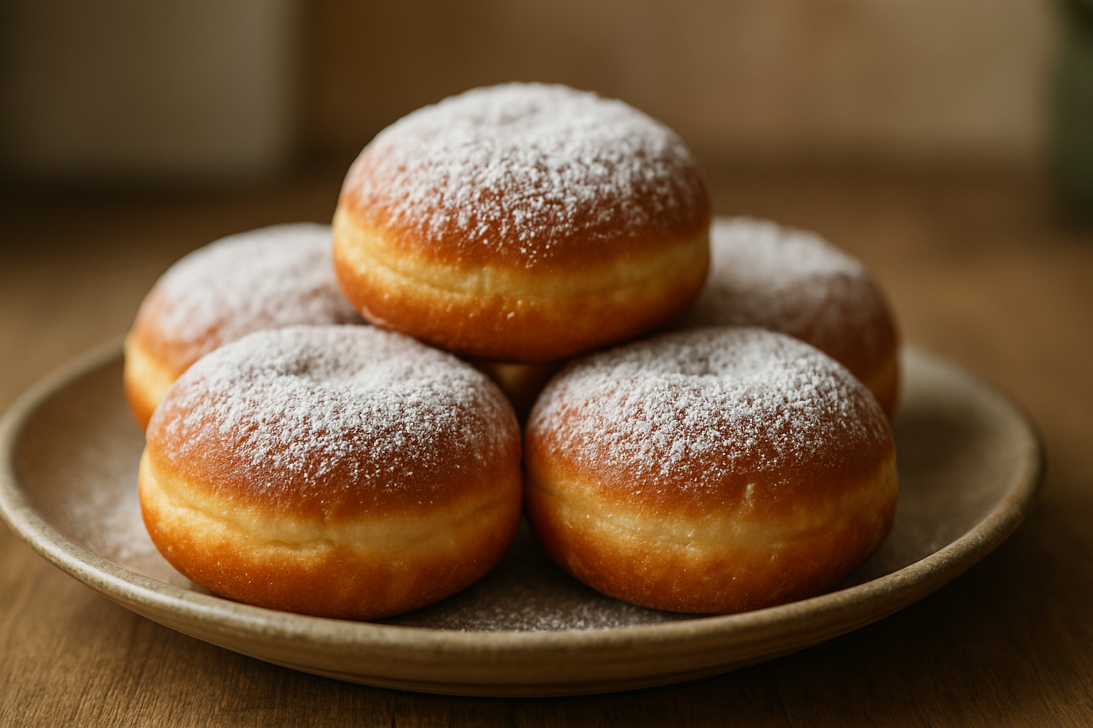 Klassische Donuts mit Puderzucker – Perfekt für den Nachmittagskaffee