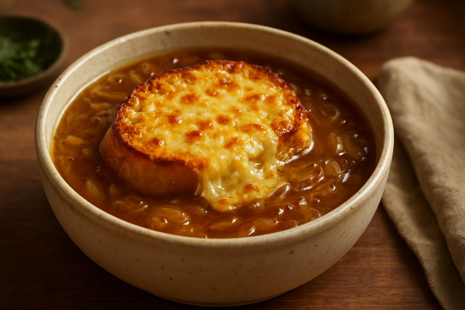 Klassische Zwiebelsuppe mit Emmentaler – Perfekt für kalte Winterabende