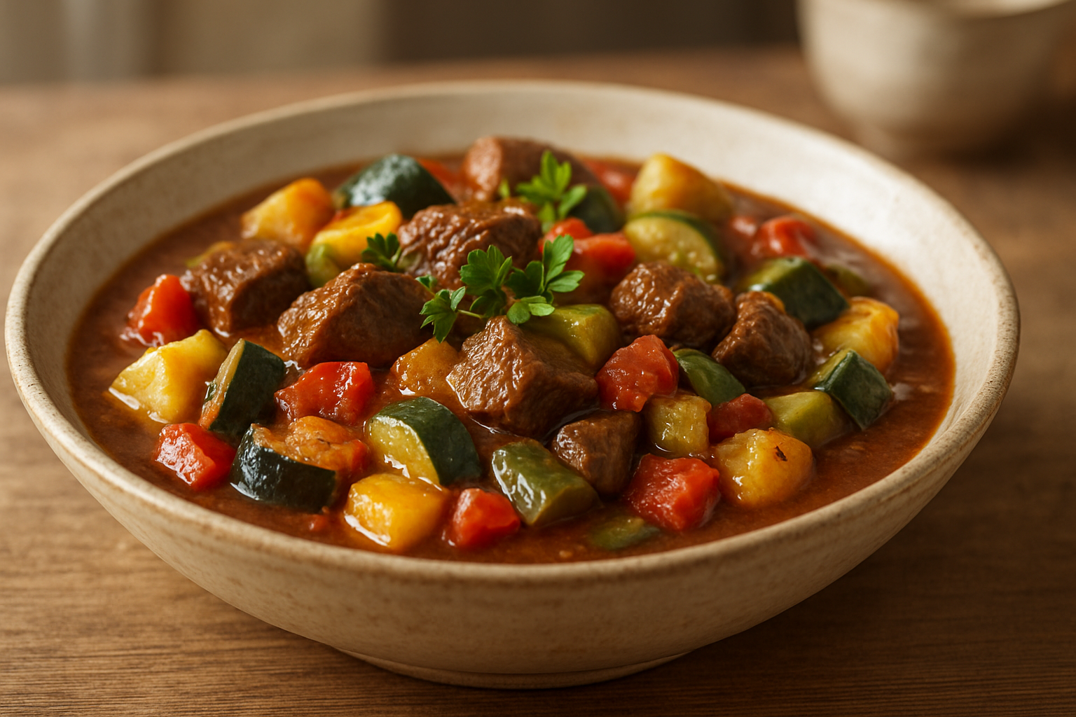 Leichtes Rindergulasch mit buntem Gemüse – Perfekt für den Alltag