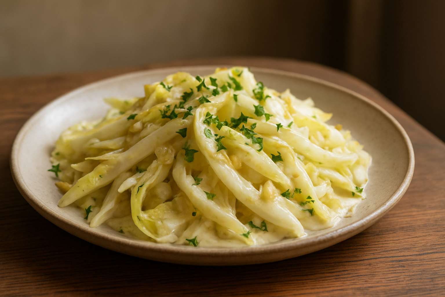 Milder Chicoreesalat mit Senf-Crème-fraîche-Dressing – Frühlingsfrisch ...