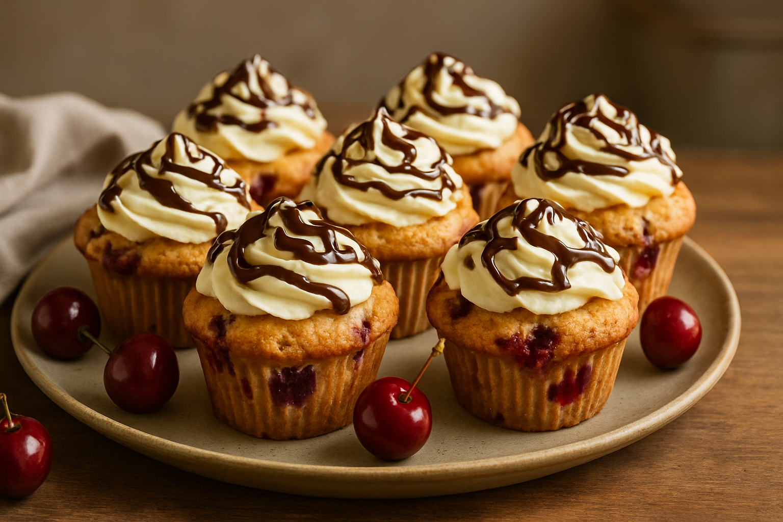 Kirsch-Buttercreme-Muffins mit Schokolade