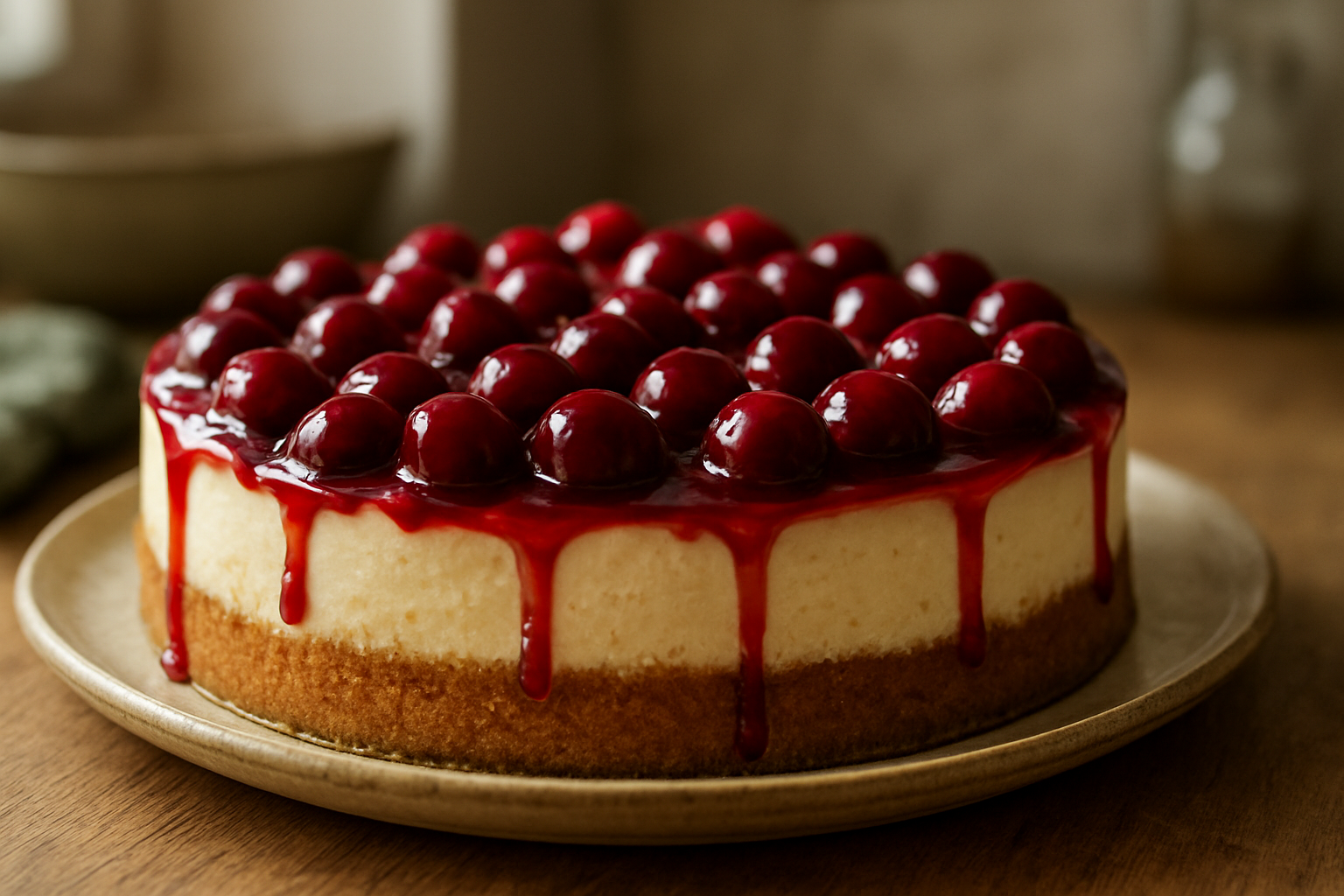 Kirsch-Schmand-Kuchen mit Kirschgelee