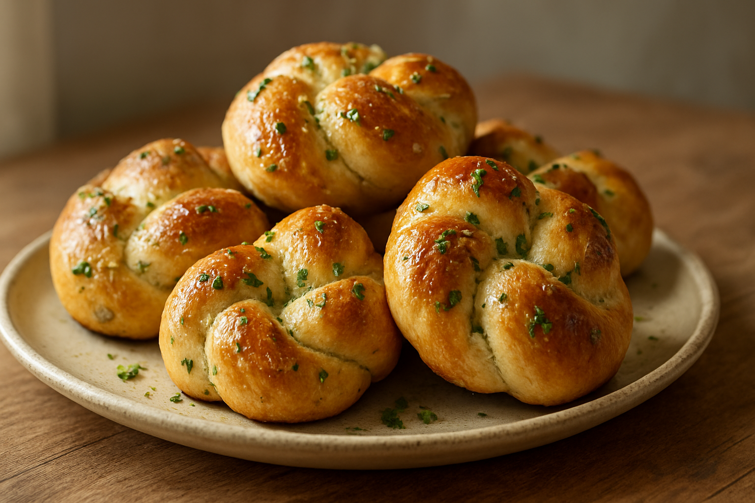 Knoblauch-Knotenbrötchen mit Kräuterbutter