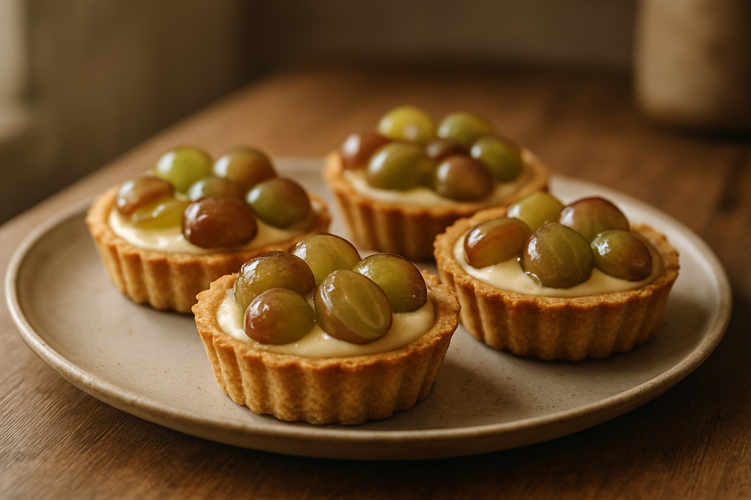 Kleine Weintrauben-Torten mit Vanillepudding