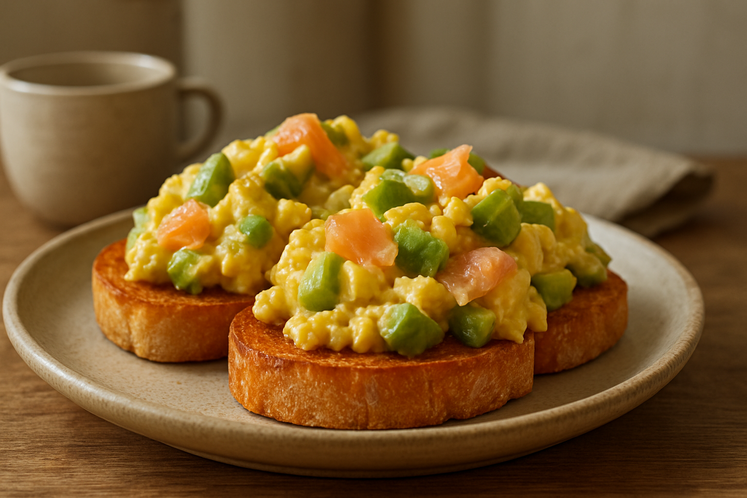 Rührei mit Avocado und geräuchertem Lachs: cremiges Frühstück