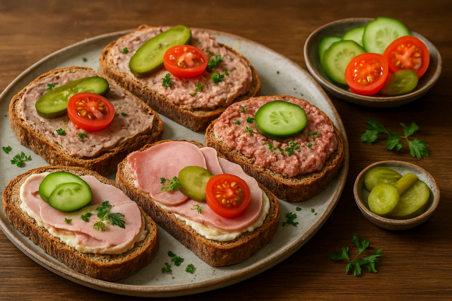 Rustikales Abendbrot mit Wurst und Käse: schnelle deutsche Brotzeit