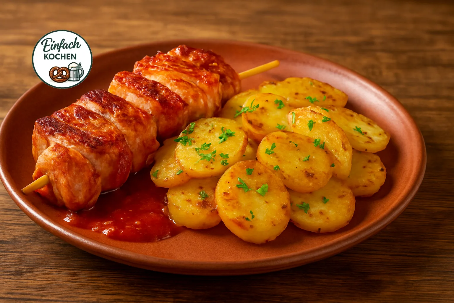 Rustikales Bauernschaschlik mit Bratkartoffeln