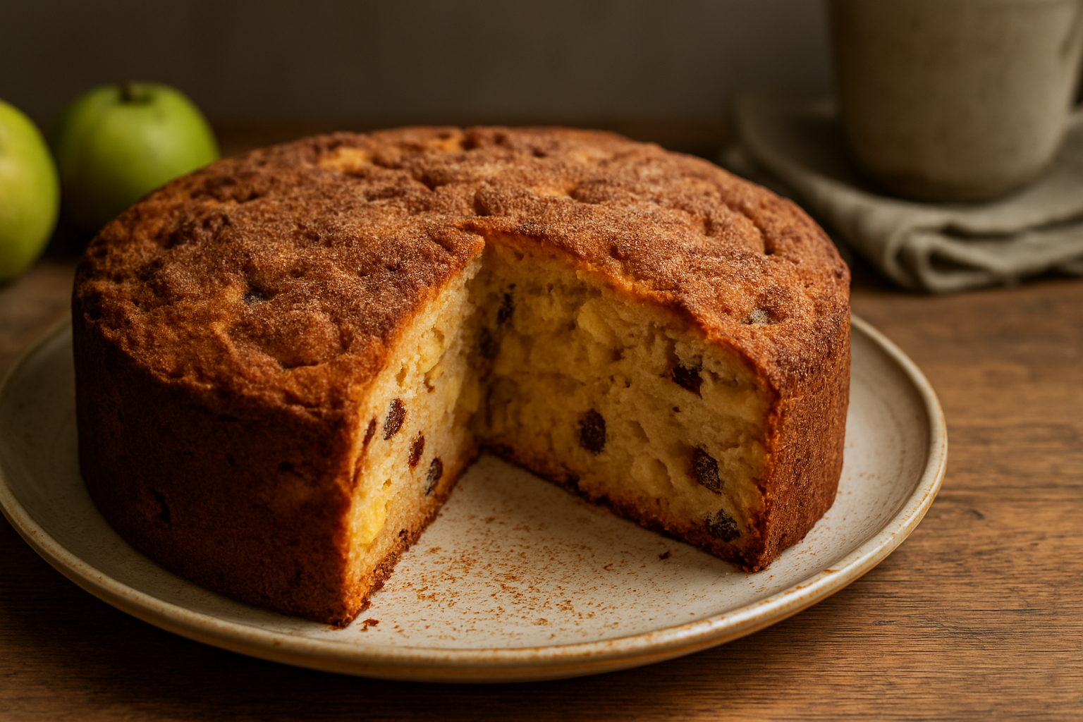 Zimt-Apfelkuchen mit Rosinen: saftig und einfach